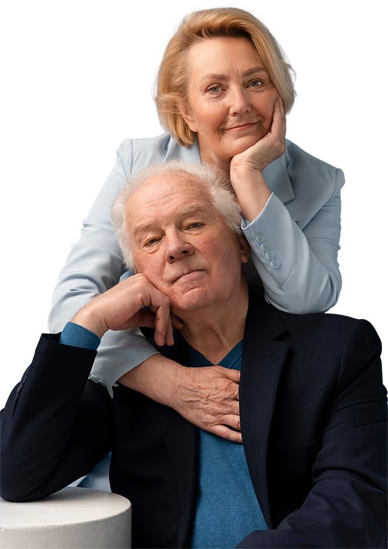 Confident senior couple posing for a portrait – symbolizing dignity and peace of mind from senior life insurance.