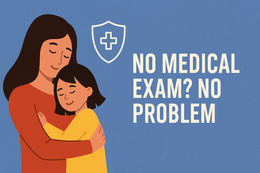 Illustration of a mother talking to her child about life insurance with no medical exam