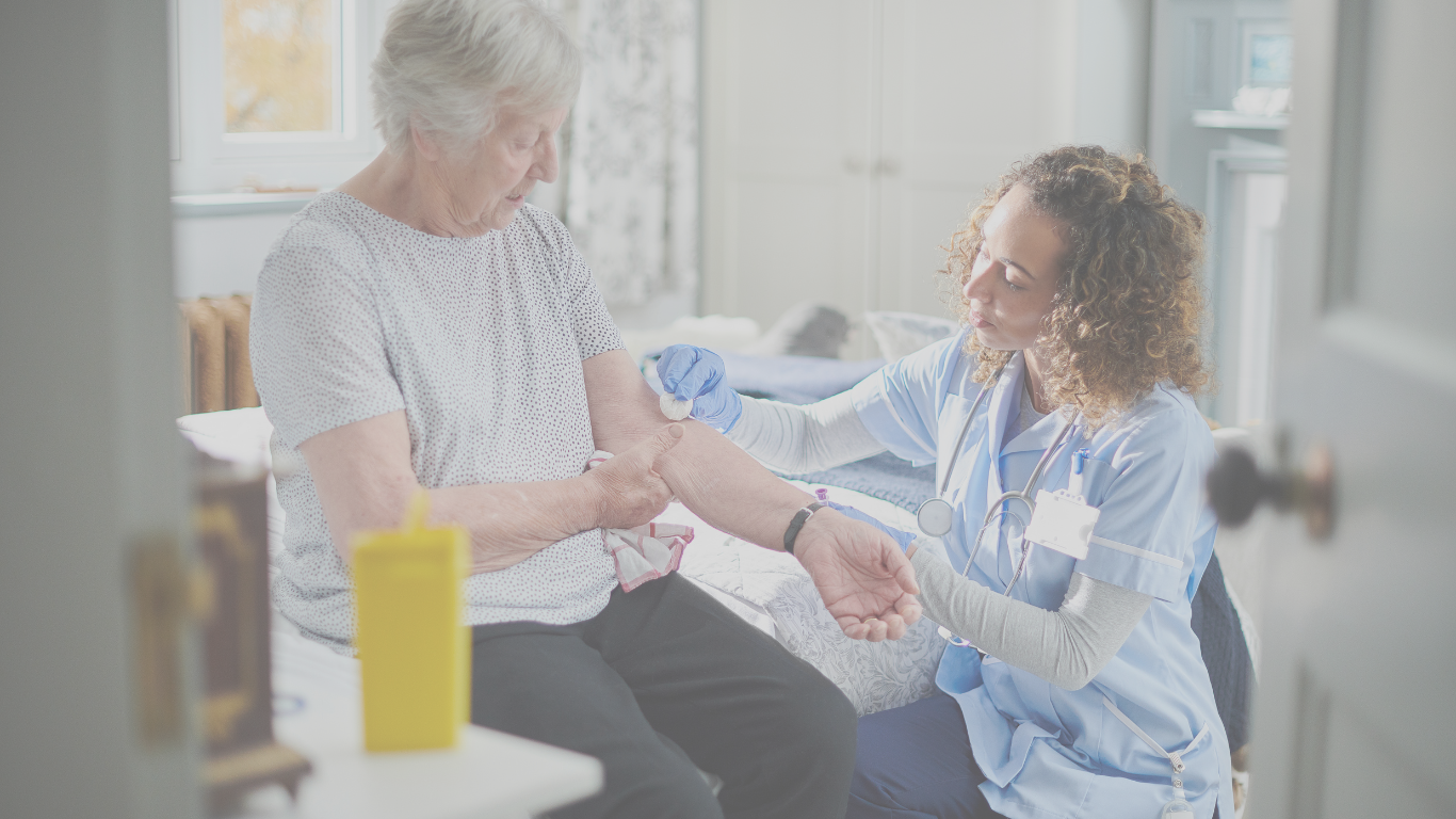 Diabetes in Canada shown through a nurse providing care during a medical visit