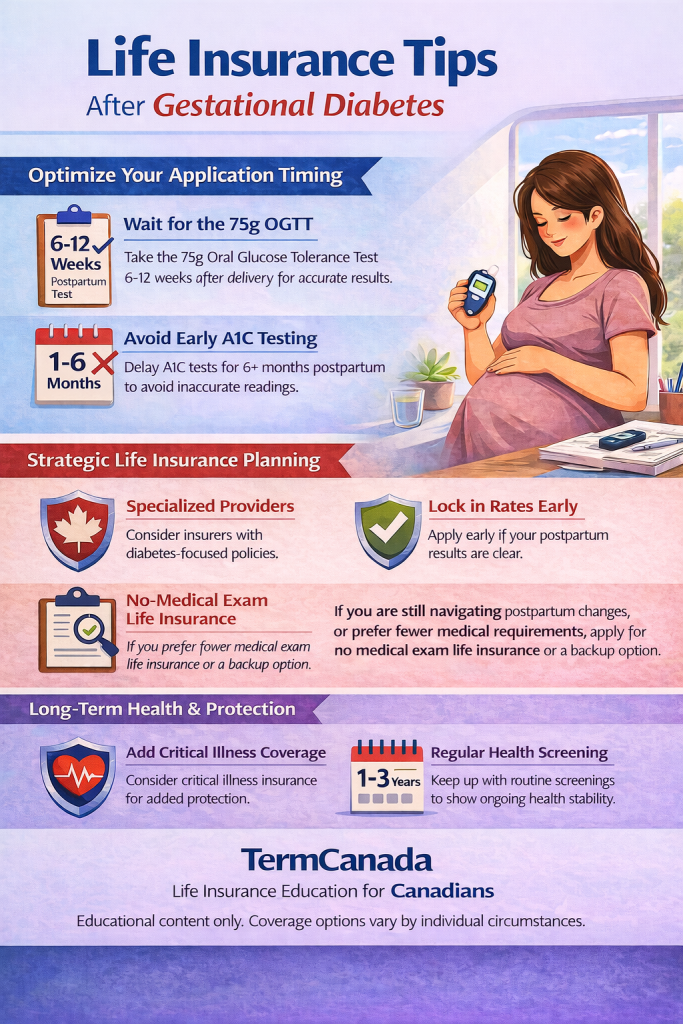 Gestational diabetes Canada infographic explaining life insurance planning after pregnancy